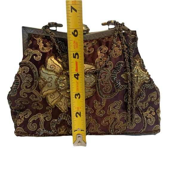 Vintage Brown Beaded Embroidered Chain Purse - Picture 14 of 16